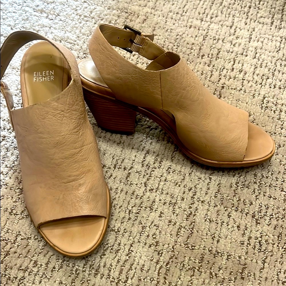Eileen Fisher Women's Tan Open-Toe Heels